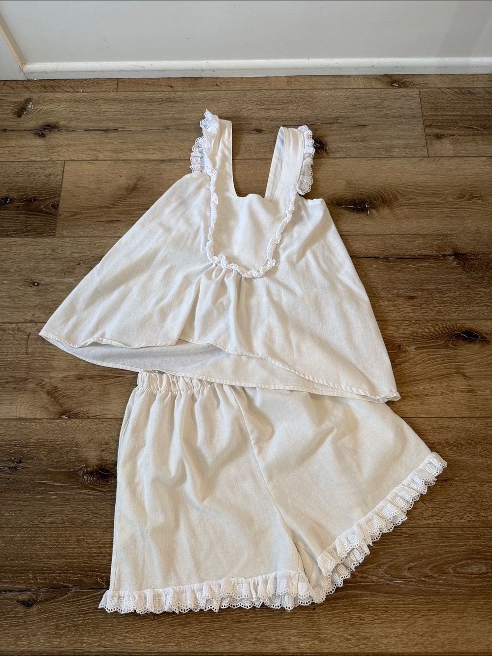 Women's Cream Lace-Trim Set - Sleeveless Top & Shorts